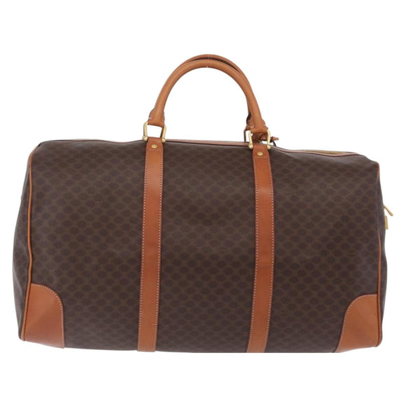 CELINE Macadam Canvas Boston Bag PVC Leather Brown Gold Auth 207455V