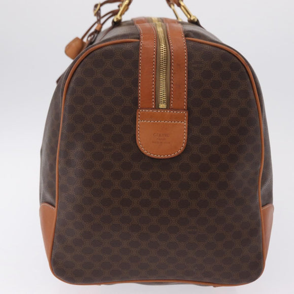 CELINE Macadam Canvas Boston Bag PVC Leather Brown Gold Auth 207455V