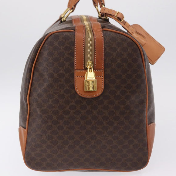 CELINE Macadam Canvas Boston Bag PVC Leather Brown Gold Auth 207455V