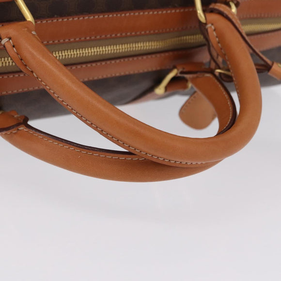CELINE Macadam Canvas Boston Bag PVC Leather Brown Gold Auth 207455V
