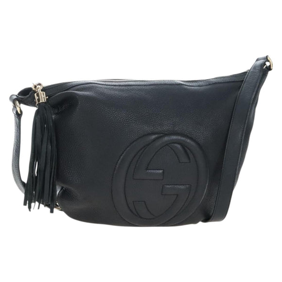 GUCCI Soho Shoulder Bag Leather Black Gold 295175 Auth 207456V