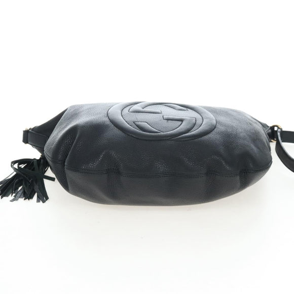 GUCCI Soho Shoulder Bag Leather Black Gold 295175 Auth 207456V