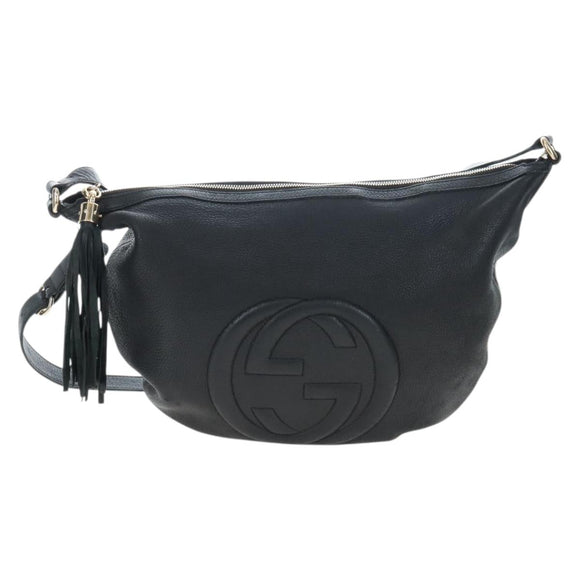 GUCCI Soho Shoulder Bag Leather Black Gold 295175 Auth 207456V