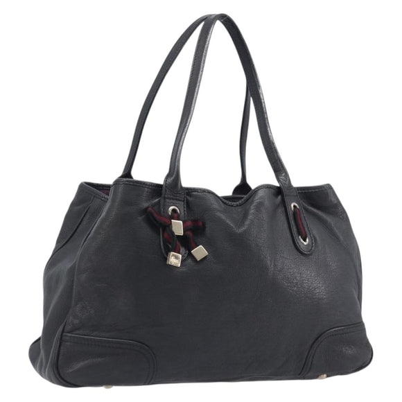 GUCCI Pretty Sherry Line Tote Bag Leather Black Gold 163805 Auth 207457V