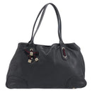 GUCCI Pretty Sherry Line Tote Bag Leather Black Gold 163805 Auth 207457V-2