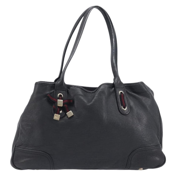 GUCCI Pretty Sherry Line Tote Bag Leather Black Gold 163805 Auth 207457V