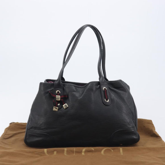GUCCI Pretty Sherry Line Tote Bag Leather Black Gold 163805 Auth 207457V