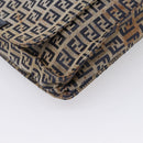 FENDI Zucchino Canvas Shoulder Bag Navy Silver Auth 207459-16