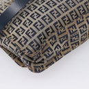FENDI Zucchino Canvas Shoulder Bag Navy Silver Auth 207459-18