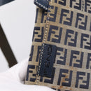 FENDI Zucchino Canvas Shoulder Bag Navy Silver Auth 207459-19