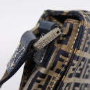 FENDI Zucchino Canvas Shoulder Bag Navy Silver Auth 207459-10
