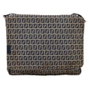 FENDI Zucchino Canvas Shoulder Bag Navy Silver Auth 207459-13