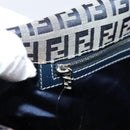 FENDI Zucchino Canvas Shoulder Bag Navy Silver Auth 207459-25