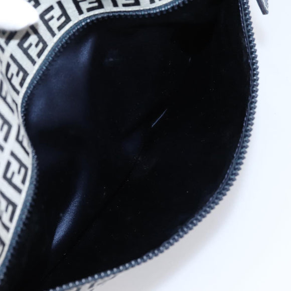 FENDI Zucchino Canvas Shoulder Bag Navy Silver Auth 207459