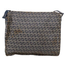 FENDI Zucchino Canvas Shoulder Bag Navy Silver Auth 207459-2