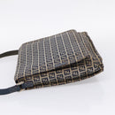 FENDI Zucchino Canvas Shoulder Bag Navy Silver Auth 207459-3