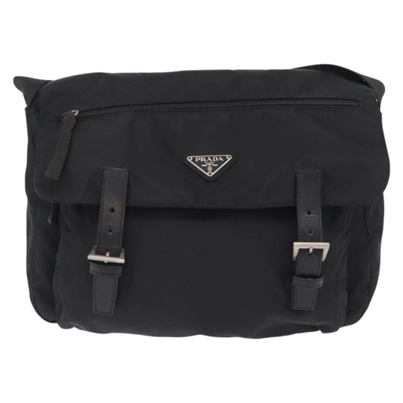 PRADA Shoulder Bag Nylon Black Silver Auth 207460V