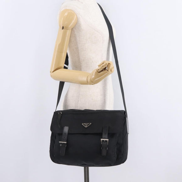PRADA Shoulder Bag Nylon Black Silver Auth 207460V