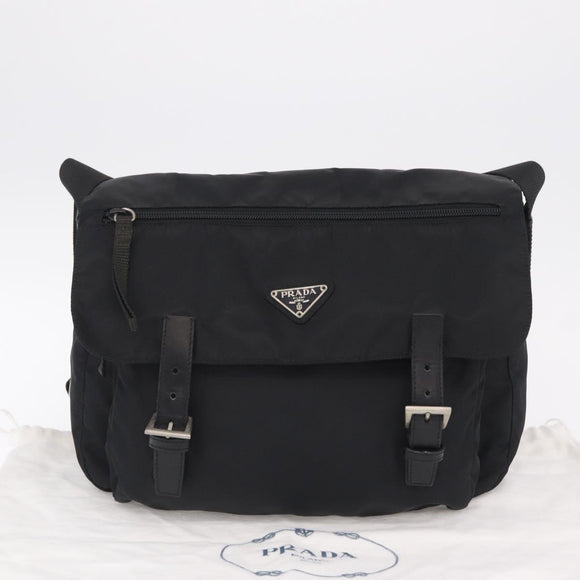 PRADA Shoulder Bag Nylon Black Silver Auth 207460V