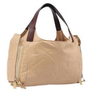 CELINE Tote Bag Leather Beige Silver Auth 207461A-1