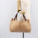 CELINE Tote Bag Leather Beige Silver Auth 207461A-34