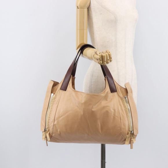 CELINE Tote Bag Leather Beige Silver Auth 207461A