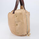CELINE Tote Bag Leather Beige Silver Auth 207461A-6