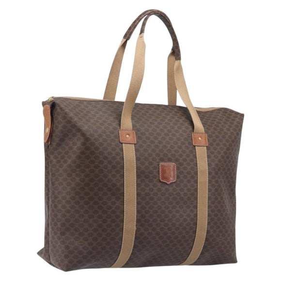 CELINE Macadam Canvas Tote Bag PVC Leather Brown Gold Auth 207464