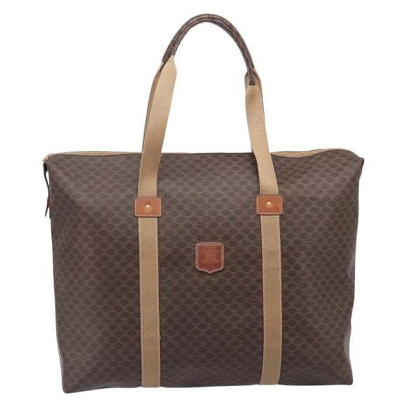 CELINE Macadam Canvas Tote Bag PVC Leather Brown Gold Auth 207464