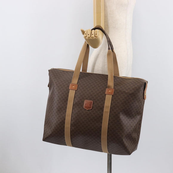 CELINE Macadam Canvas Tote Bag PVC Leather Brown Gold Auth 207464