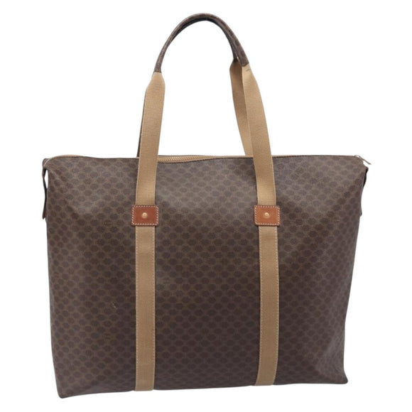 CELINE Macadam Canvas Tote Bag PVC Leather Brown Gold Auth 207464