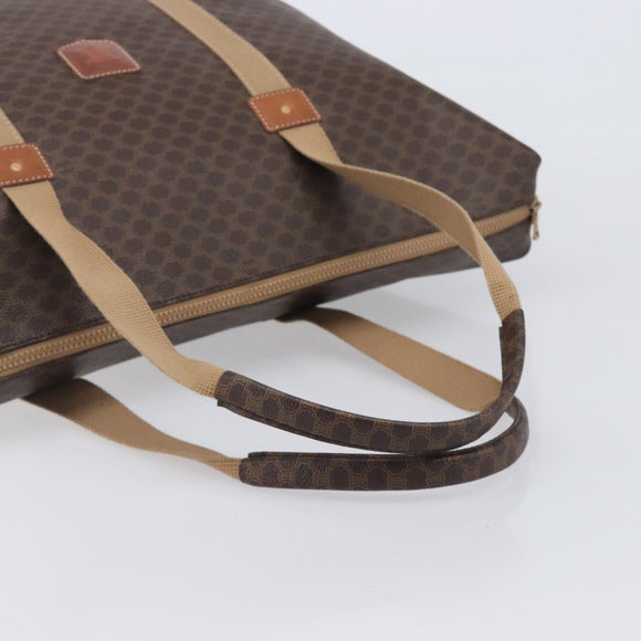 CELINE Macadam Canvas Tote Bag PVC Leather Brown Gold Auth 207464