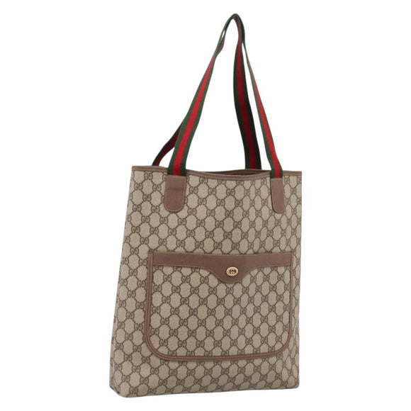 GUCCI GG Supreme Web Sherry Line Bag PVC Beige Gold 002 58 6487 Auth 207465A