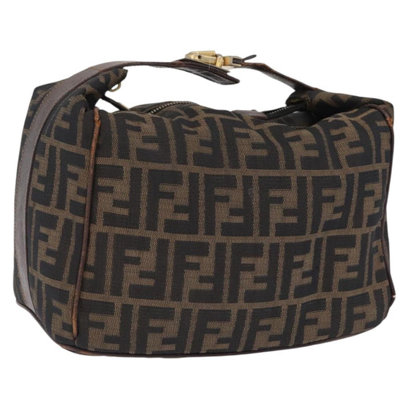 FENDI Zucca Canvas Vanity Hand Bag Black Brown Auth 207467