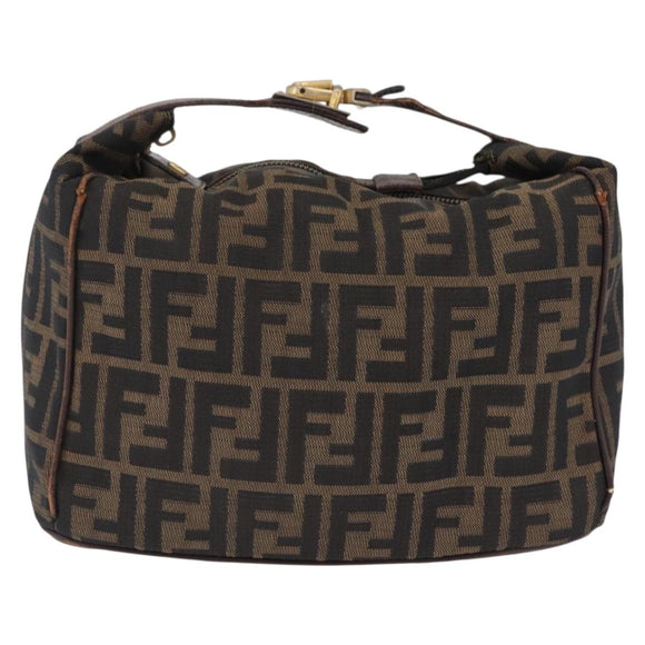 FENDI Zucca Canvas Vanity Hand Bag Black Brown Auth 207467