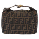 FENDI Zucca Canvas Vanity Hand Bag Black Brown Auth 207467-3