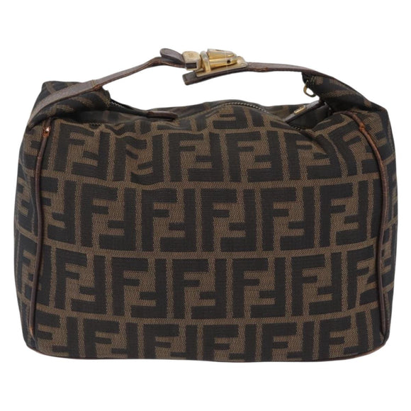 FENDI Zucca Canvas Vanity Hand Bag Black Brown Auth 207467