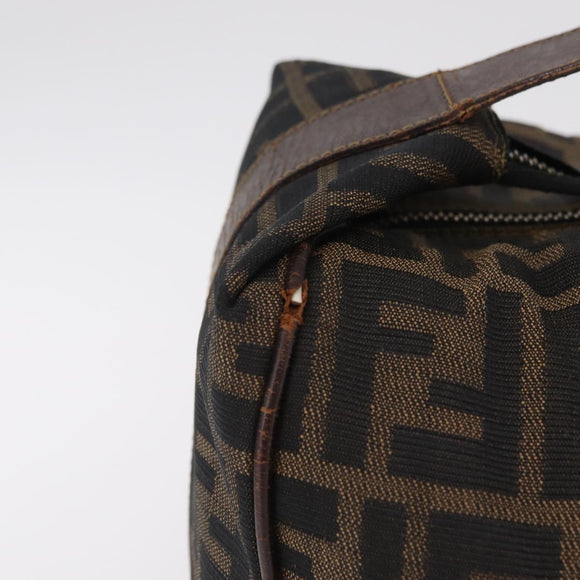 FENDI Zucca Canvas Vanity Hand Bag Black Brown Auth 207467