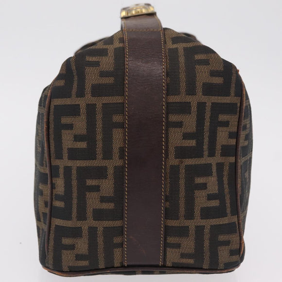 FENDI Zucca Canvas Vanity Hand Bag Black Brown Auth 207467
