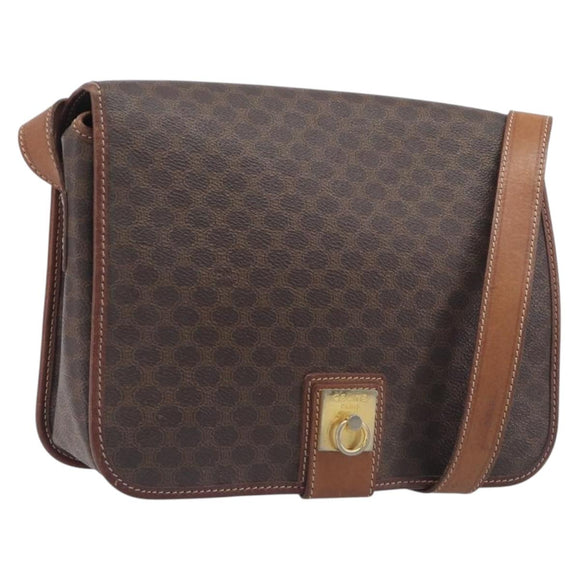 CELINE Macadam Canvas Shoulder Bag PVC Leather Brown Gold Auth 207469