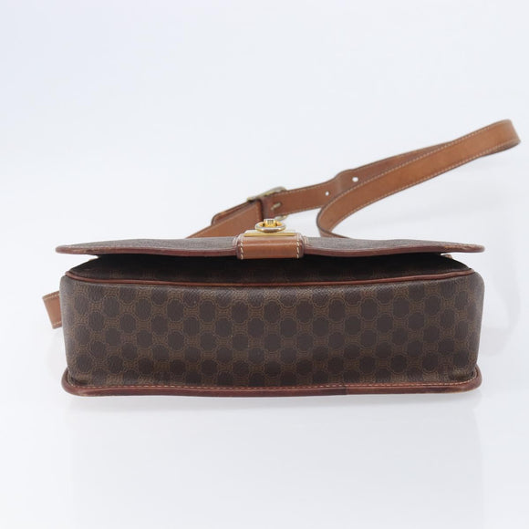 CELINE Macadam Canvas Shoulder Bag PVC Leather Brown Gold Auth 207469