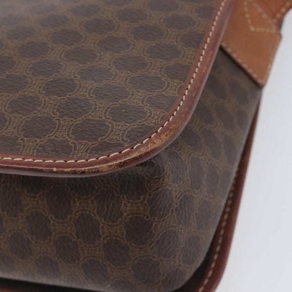 CELINE Macadam Canvas Shoulder Bag PVC Leather Brown Gold Auth 207469