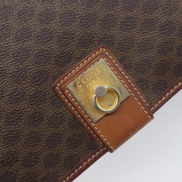 CELINE Macadam Canvas Shoulder Bag PVC Leather Brown Gold Auth 207469