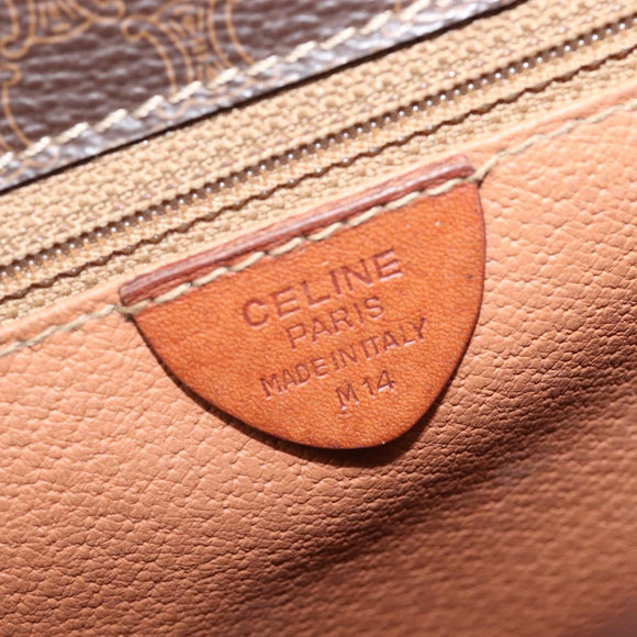 CELINE Macadam Canvas Shoulder Bag PVC Leather Brown Gold Auth 207469