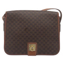 CELINE Macadam Canvas Shoulder Bag PVC Leather Brown Gold Auth 207469-13