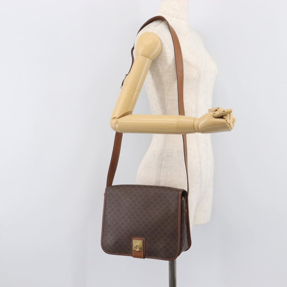 CELINE Macadam Canvas Shoulder Bag PVC Leather Brown Gold Auth 207469