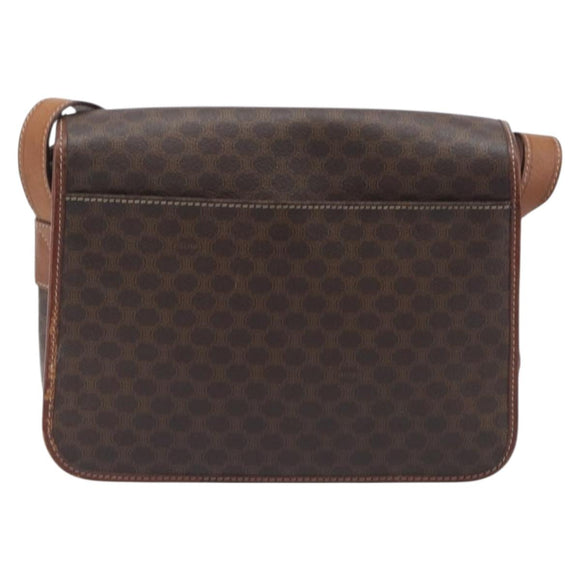 CELINE Macadam Canvas Shoulder Bag PVC Leather Brown Gold Auth 207469