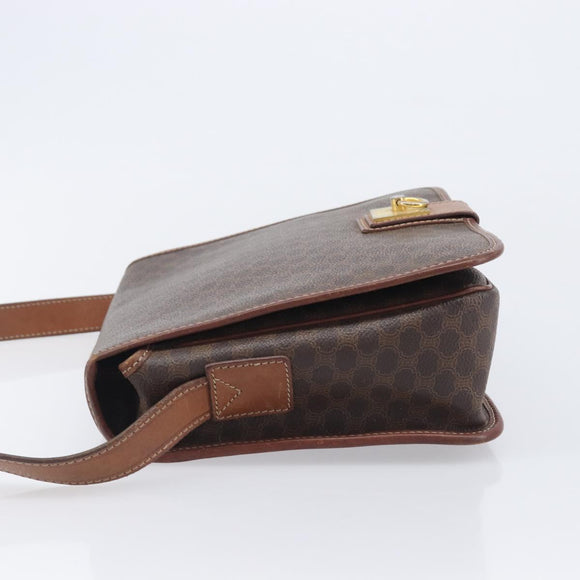 CELINE Macadam Canvas Shoulder Bag PVC Leather Brown Gold Auth 207469
