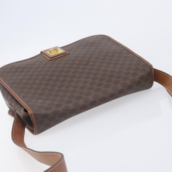 CELINE Macadam Canvas Shoulder Bag PVC Leather Brown Gold Auth 207469