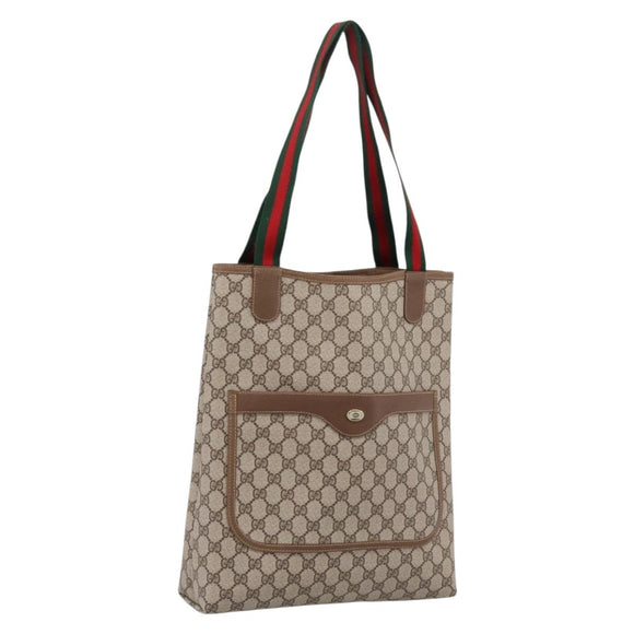 GUCCI GG Supreme Web Sherry Line Tote Bag PVC Beige Gold 40 02 003 Auth 207471A